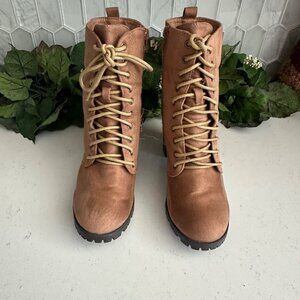 Rue21 Candace Womens Lace-Up Ankle Boots With Heels Size 8 Tan Faux Leather & Su